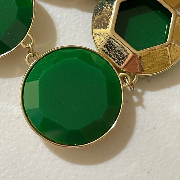 Jade Green Statement Necklace Gold Tone Hexagonal Chunky - Picture 3 of 4